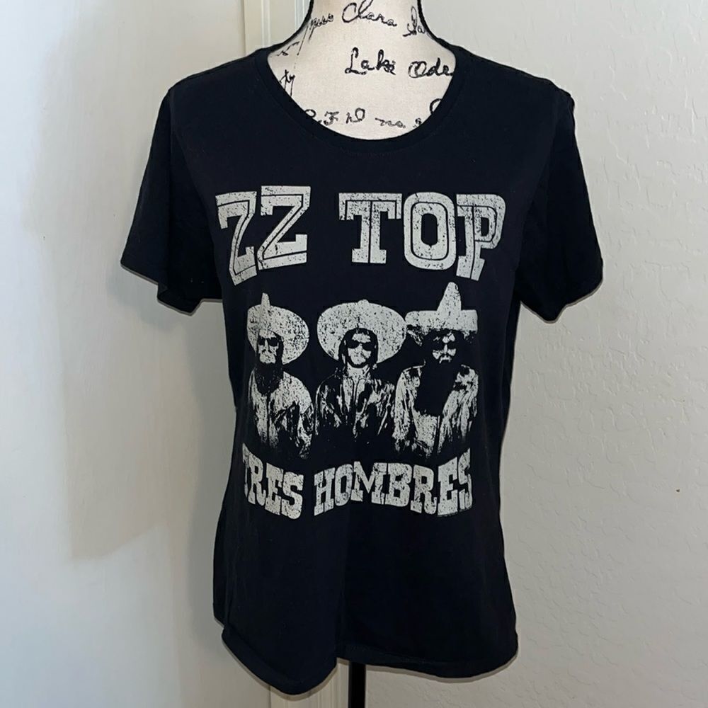 ZZ Top Band Music Tres Hombres Black Distressed Graphic T-Shirt Concert Festival